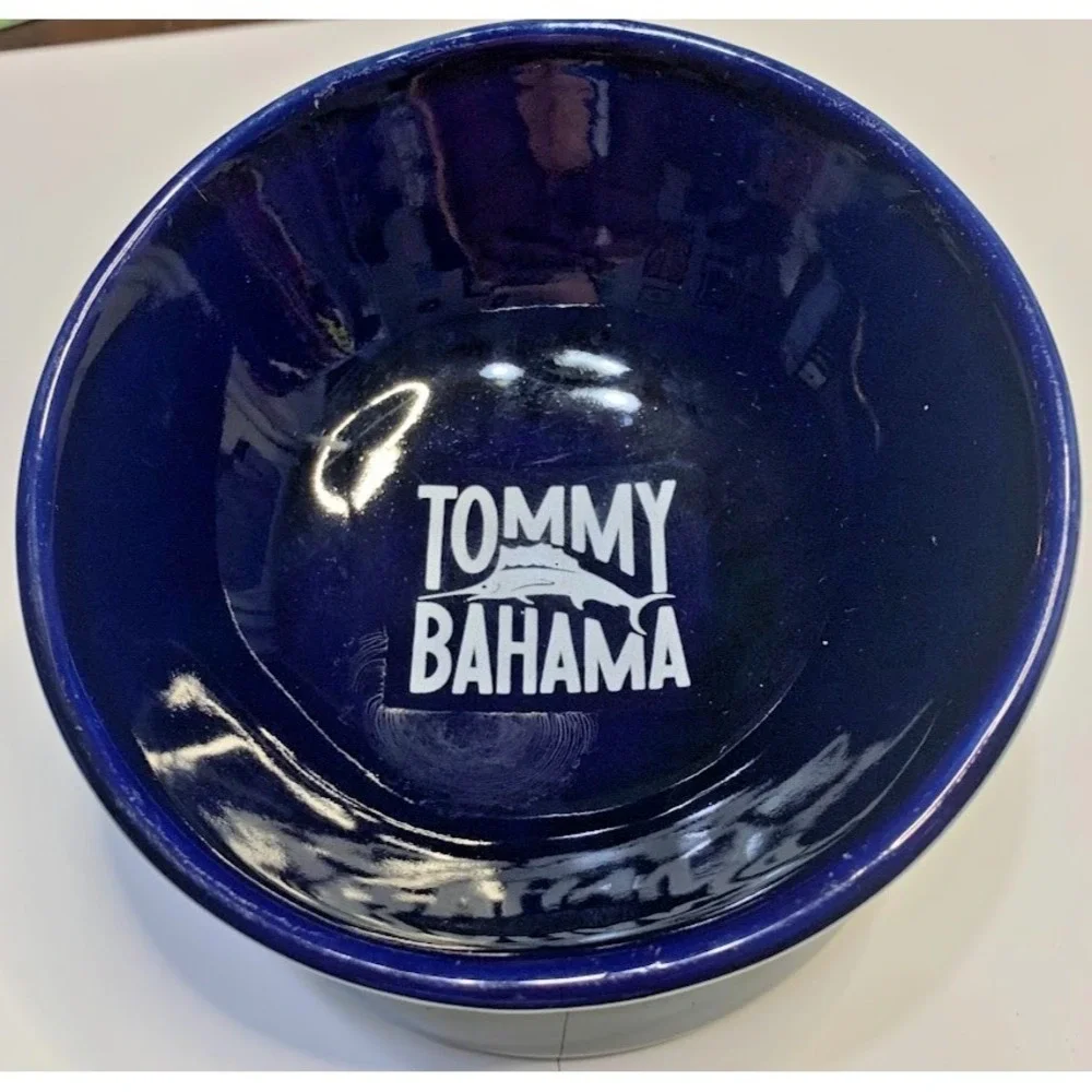 Tommy Bahama Small Pet Bowl Dish Raised Elevated Small Stonewear Cobalt‎ Blue